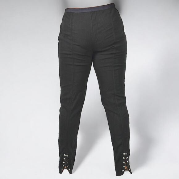 Free People Pants Black Ankle Laces Lacing Straight Pull On Rayon Stretch Large - Picture 2 of 16